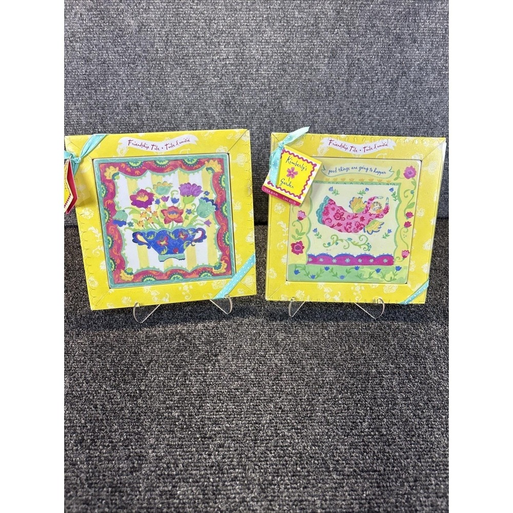 Pair of Vtg~Kimberly's Garden~Friendship Tiles~6"x6"~2005